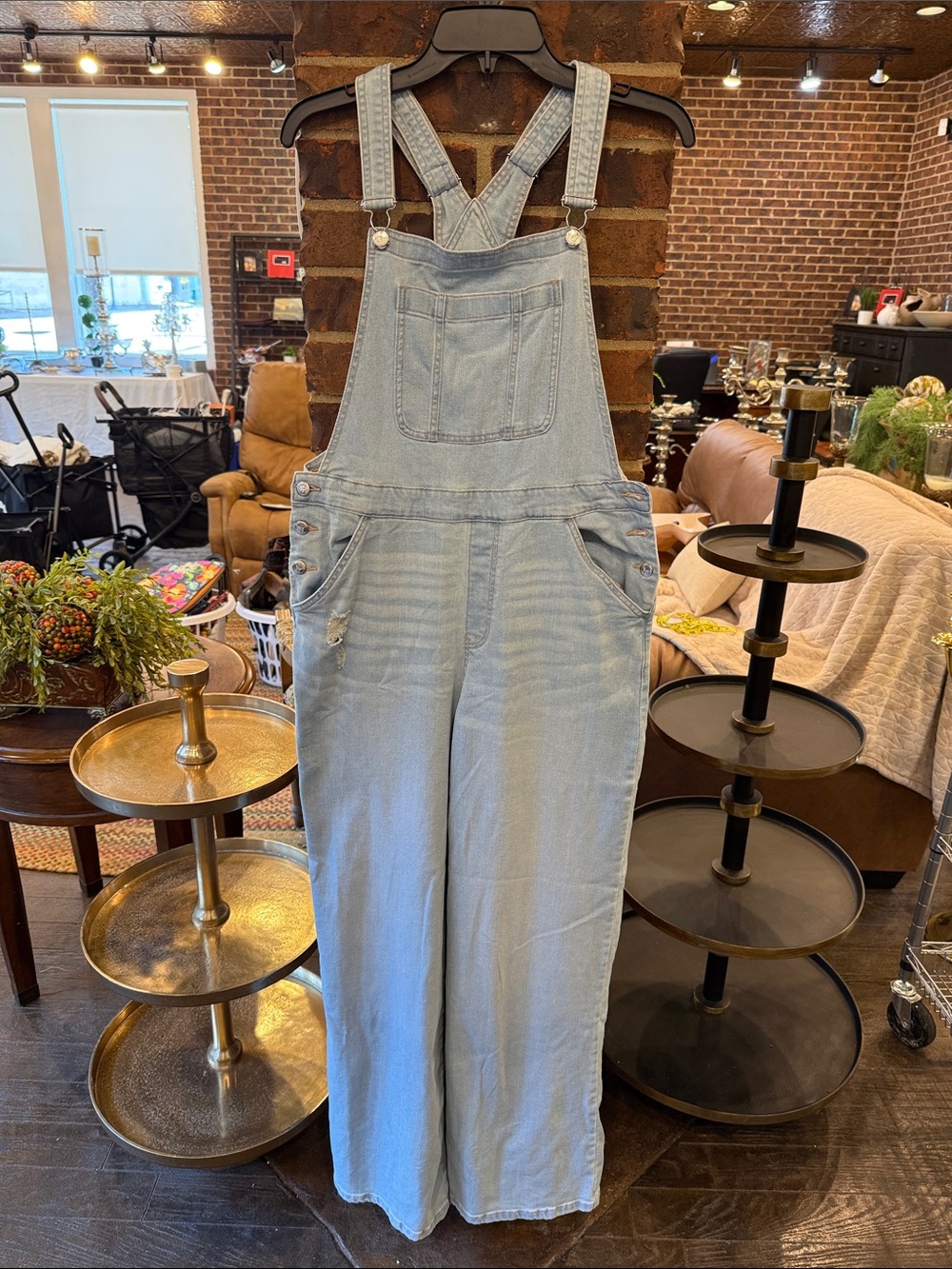 Light Blue Denim Overalls for Women - Casual Wide-Leg Jeans, slightly distressed
